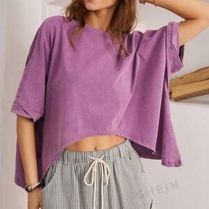 BohoFeels Vacation Loose Drop Shoulder Asymmetrical Hem Women T-Shirt - Medium